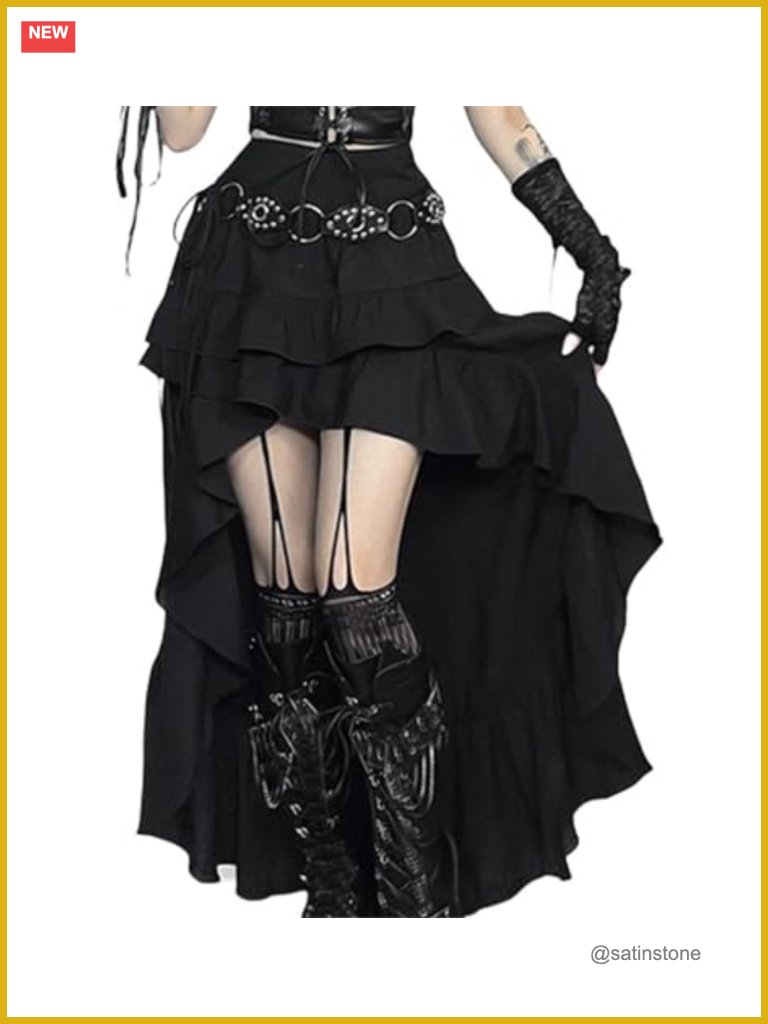 High-Waisted Asymmetrical Punk Maxi Skirt With Tiered Layers